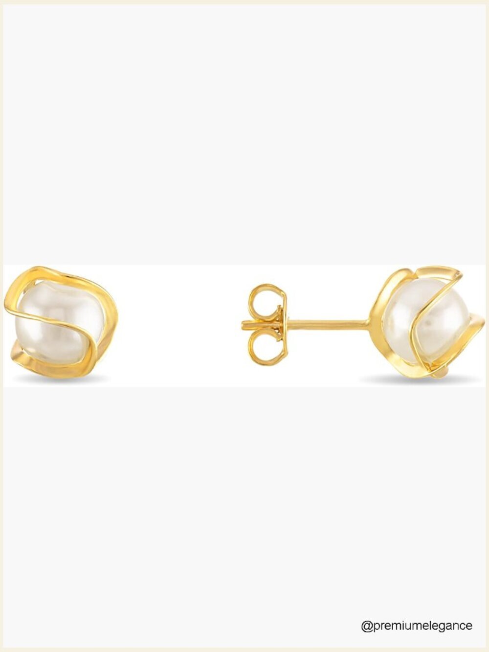 18K Gold Plated Caged Pearl Stud Earrings, 6mm